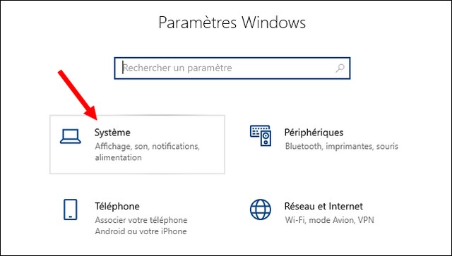 Cliquez sur l'option Système