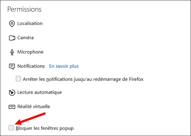 Comment désactiver le bloqueur de fenêtres popup dans Firefox