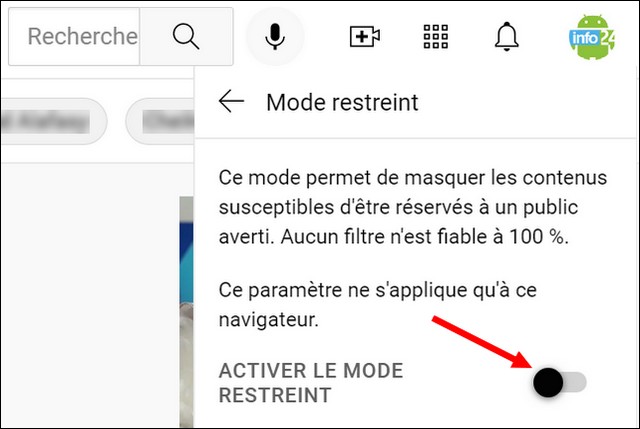 Désactiver le mode restreint sur YouTube sur le bureau