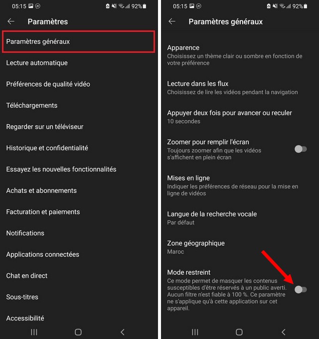 Désactiver le mode restreint sur YouTube