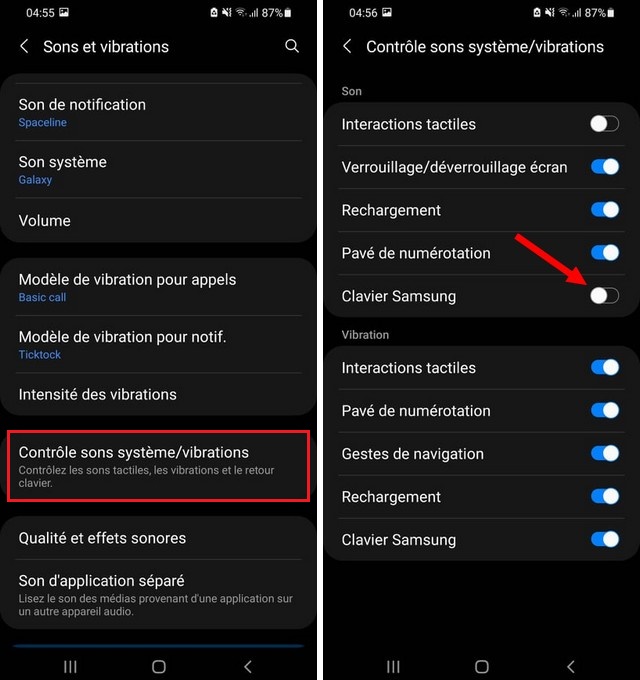 Désactiver le son du clavier sur le clavier Samsung