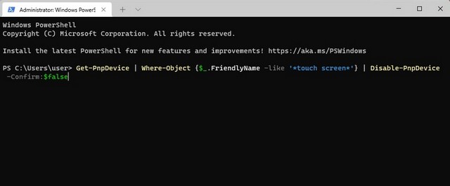 Désactiver l'écran tactile à l'aide du terminal Windows