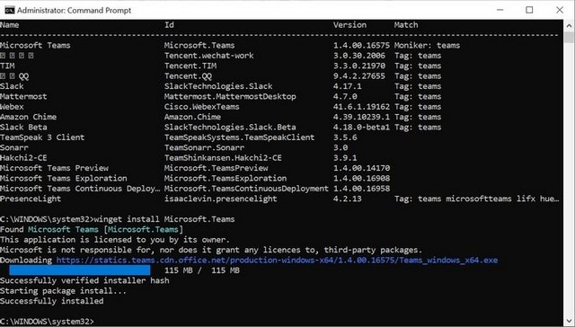 Invite de commande Microsoft Teams