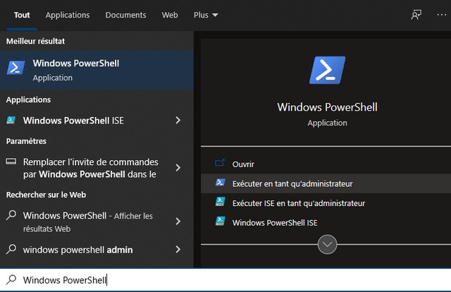 Lancez l'application Windows PowerShell