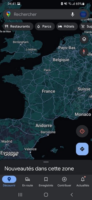 Le mode sombre dans Google Maps