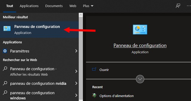 Ouvrez le Panneau de configuration