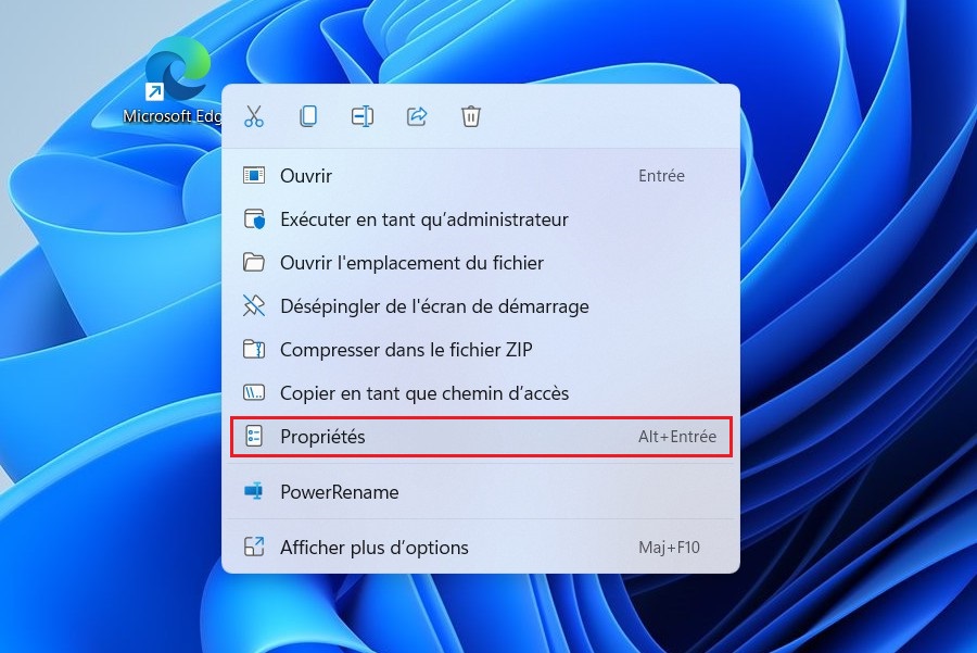 Propriétés Microsoft Edge