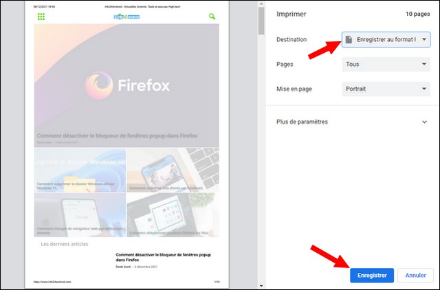 Sélectionner Enregistrer au format PDF