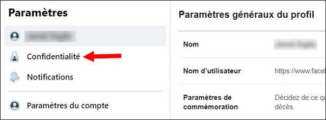 Sélectionnez Confidentialité