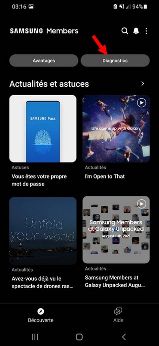 Sélectionnez Diagnostics