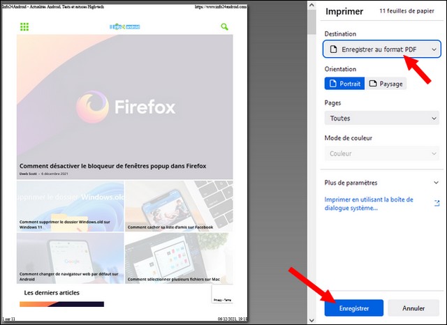Sélectionnez l'emplacement pour enregistrer le PDF