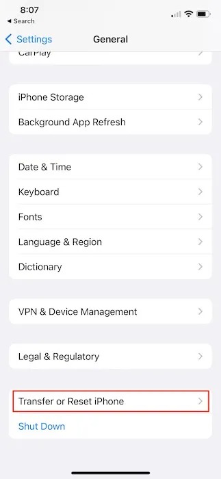 Transférer ou réinitialiser l'iPhone