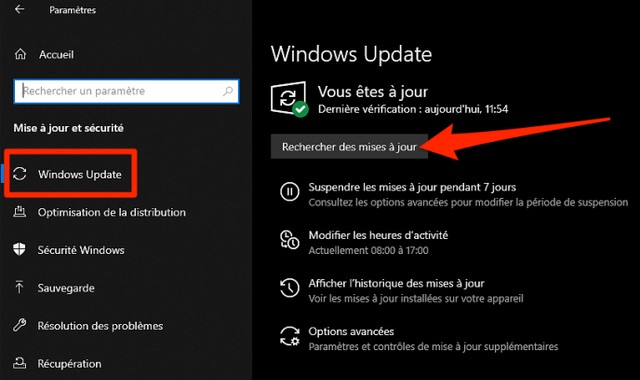Vérifier la mise à jour de Windows