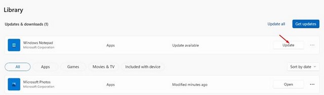 mettez à jour la nouvelle application Bloc-notes