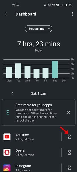 Appuyer sur l'icône de minuterie