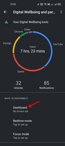 Appuyez sur Tableau de bord