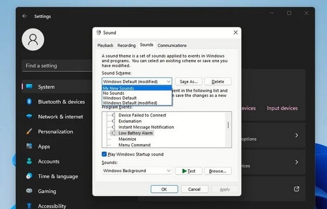 Modifier les sons du système
