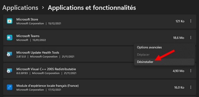 Cliquez sur Désinstaller