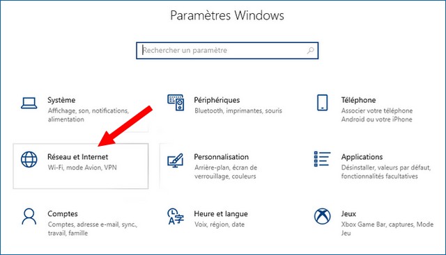 Cliquez sur Réseau et Internet
