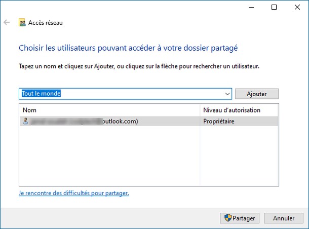 Cliquez sur le bouton Partager
