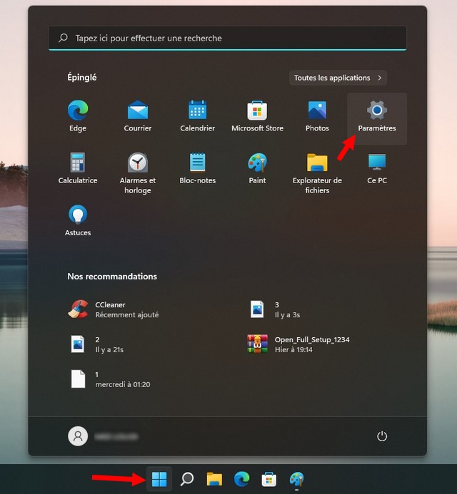 Cliquez sur le menu Démarrer