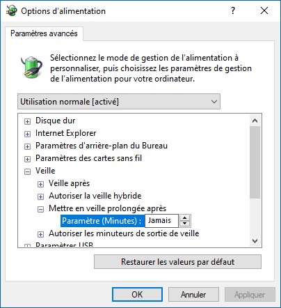 Comment activer la mise en veille prolongée