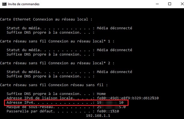 Noter l'adresse IPv4