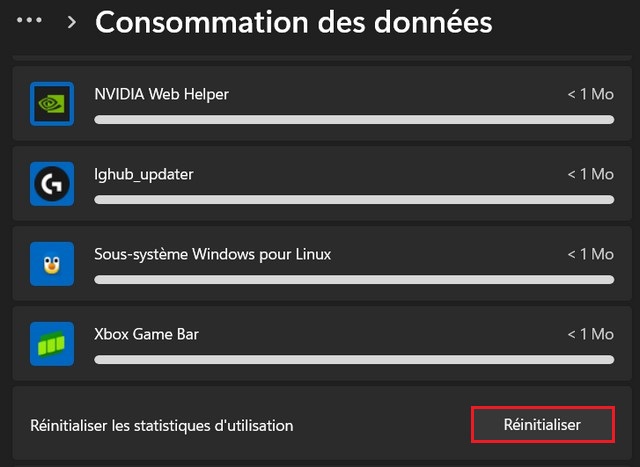 Réinitialiser l’utilisation des données sur Windows 11