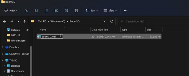 Renommer le fichier d'installation