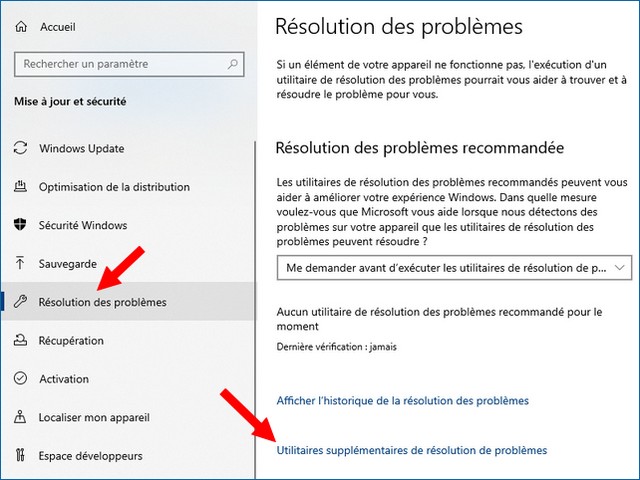 Résolution des problèmes Windows 10