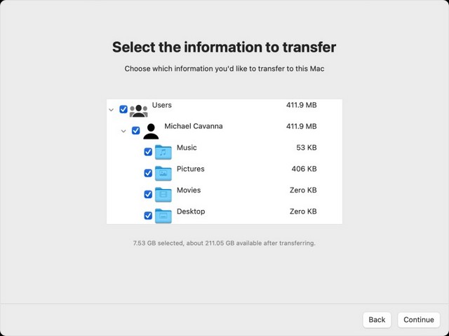Sélectionner les données que vous souhaitez transférer sur votre Mac
