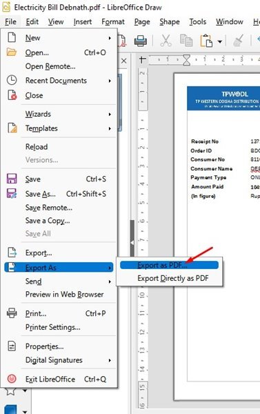 Sélectionnez Exporter au format PDF