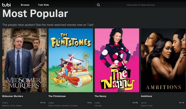 Tubi - meilleur site de streaming de films