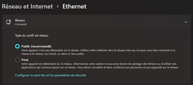 Type de profil réseau