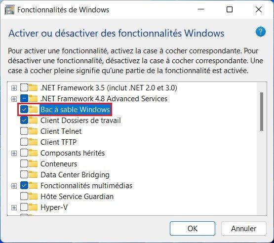 Activer le bac à sable Windows (Sandbox)