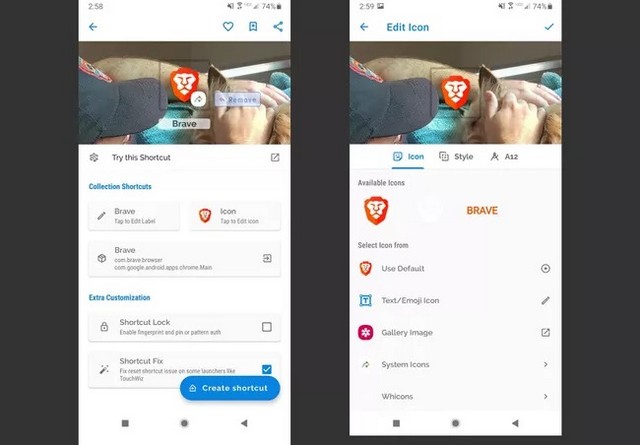 Appuyer pour modifier l'icône