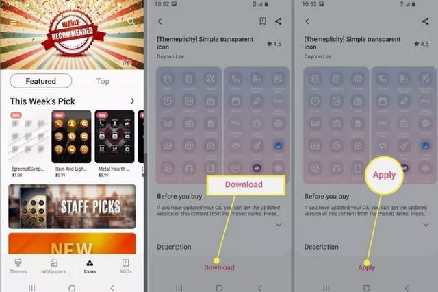 Appuyer sur le pack d'icônes