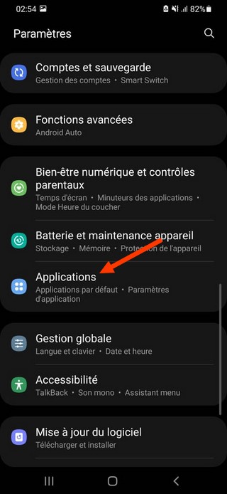 Appuyez sur l'option Applications