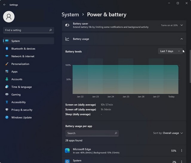 Cliquez sur Utilisation de la batterie