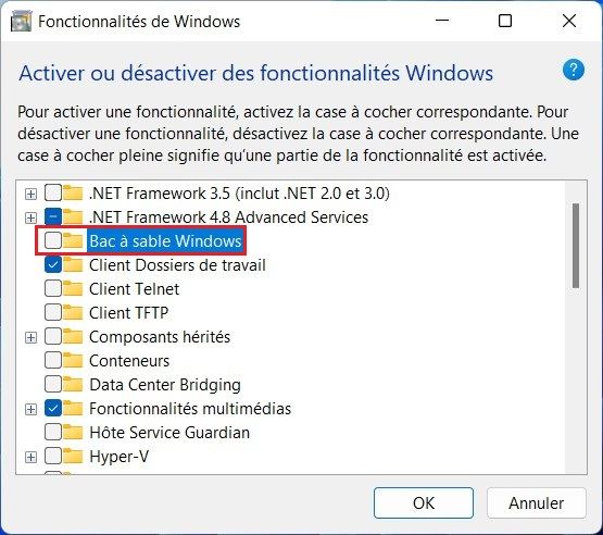 Désactiver la Sandbox (Bac à sable) sur Windows 11