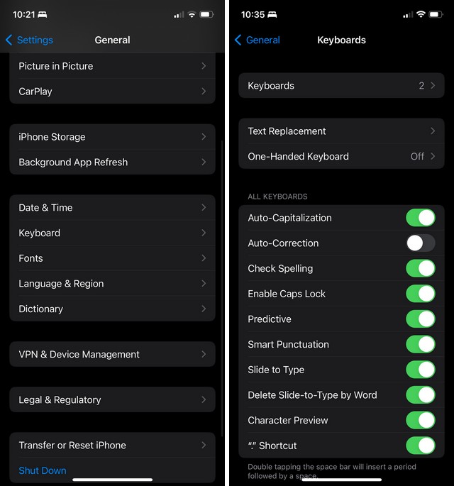 Désactiver la correction automatique dans les paramètres du clavier