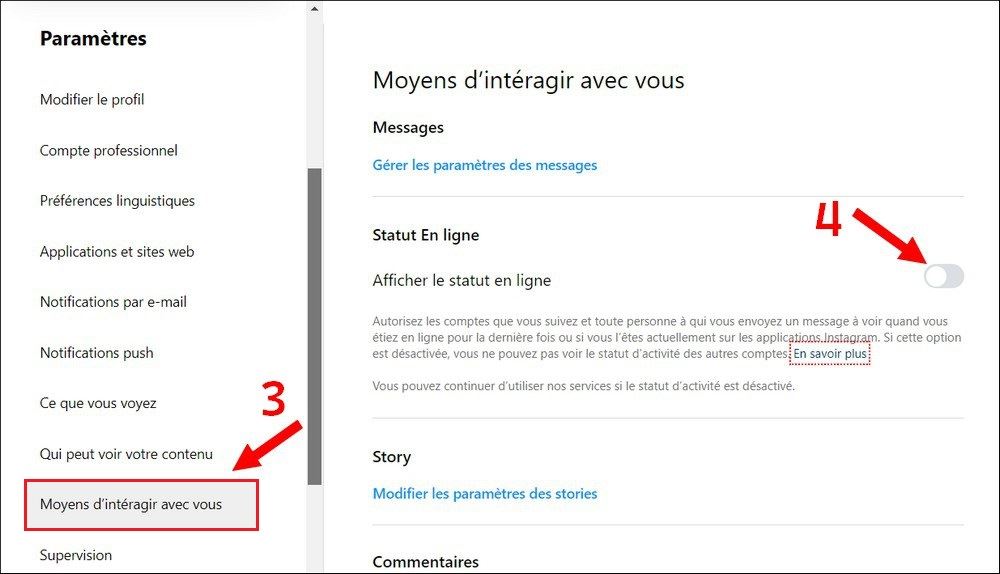 Désactiver le statut en ligne sur Instagram