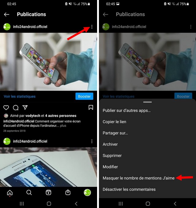 Masquer rétroactivement les likes sur les publications