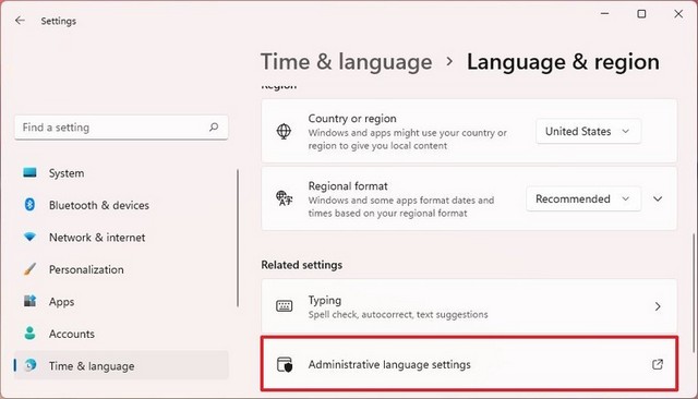 Paramètres de langue administrative