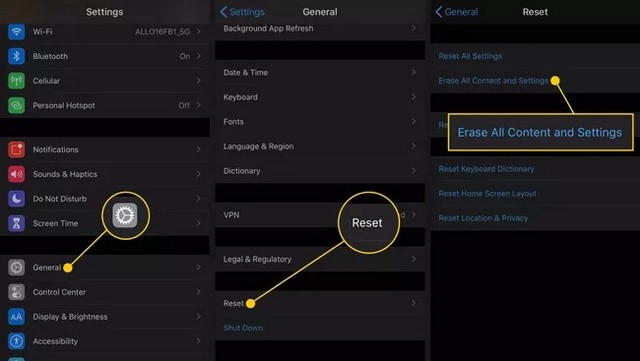 Réinitialiser tout le contenu et les paramètres