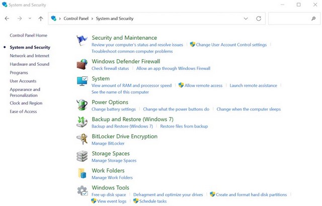 Sélectionner Système et sécurité