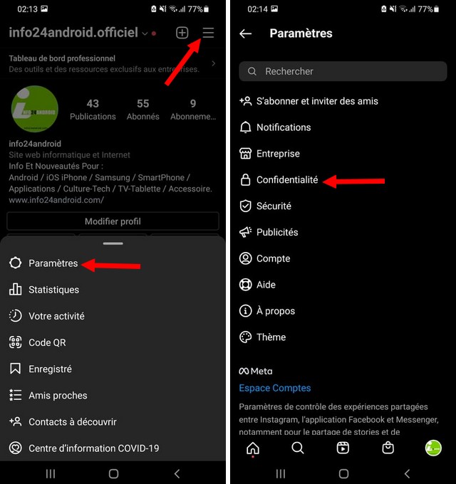 Selectionner les Paramètres