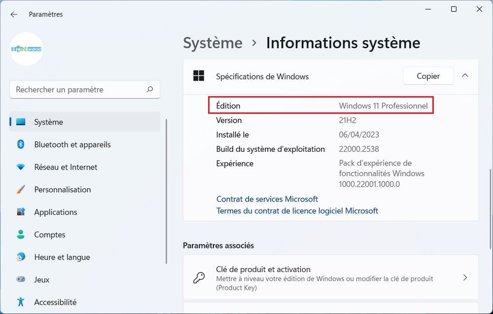 Spécifications de Windows