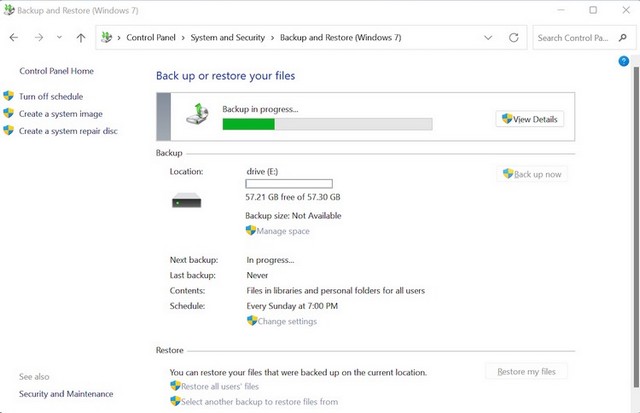 Une sauvegarde complète de Windows 11