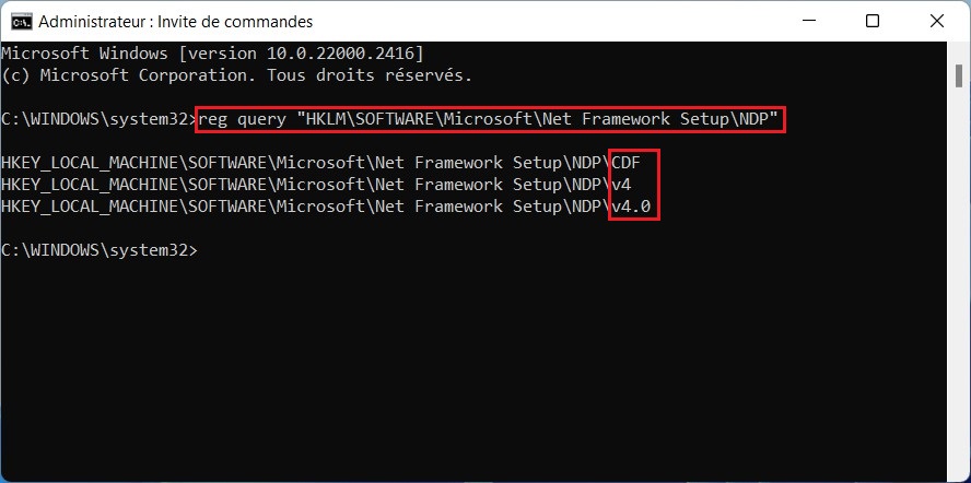 Vérifier la version de .NET Framework avec CMD